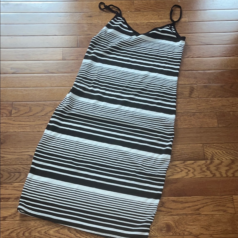 One Clothing Black and White Striped Midi Dress